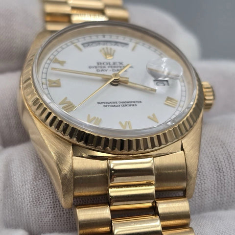 PAPERS Rolex Day-Date 18038 President 18k Gold White Dial 36mm BOX