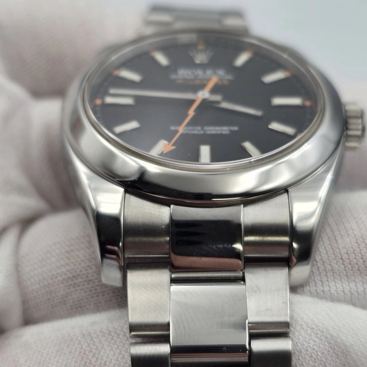 Rolex Milgauss 116400 Stainless Steel Black Dial Orange Hand 40mm