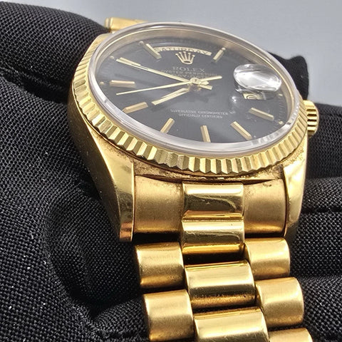 Rolex Day-Date 18038 President 18k Gold FACTORY Black Dial 36mm Watch