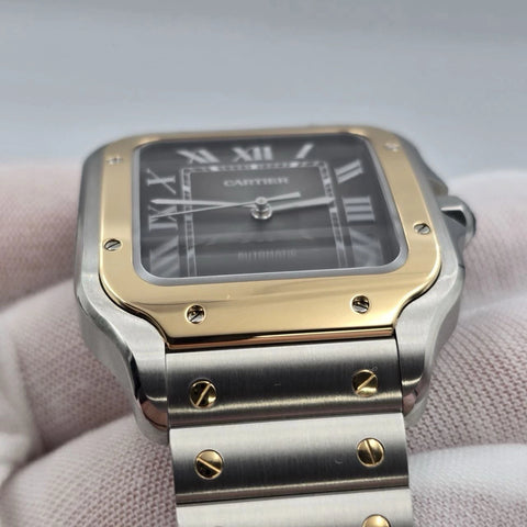 2025 Cartier Santos De Cartier Anthracite Grey Dial Men's Gold Bezel W2SA0030