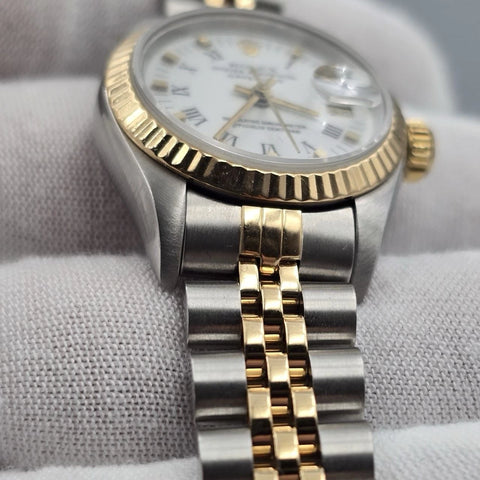 Rolex Lady Datejust 26mm Two Tone White Roman Dial Jubilee NO HOLES 69173
