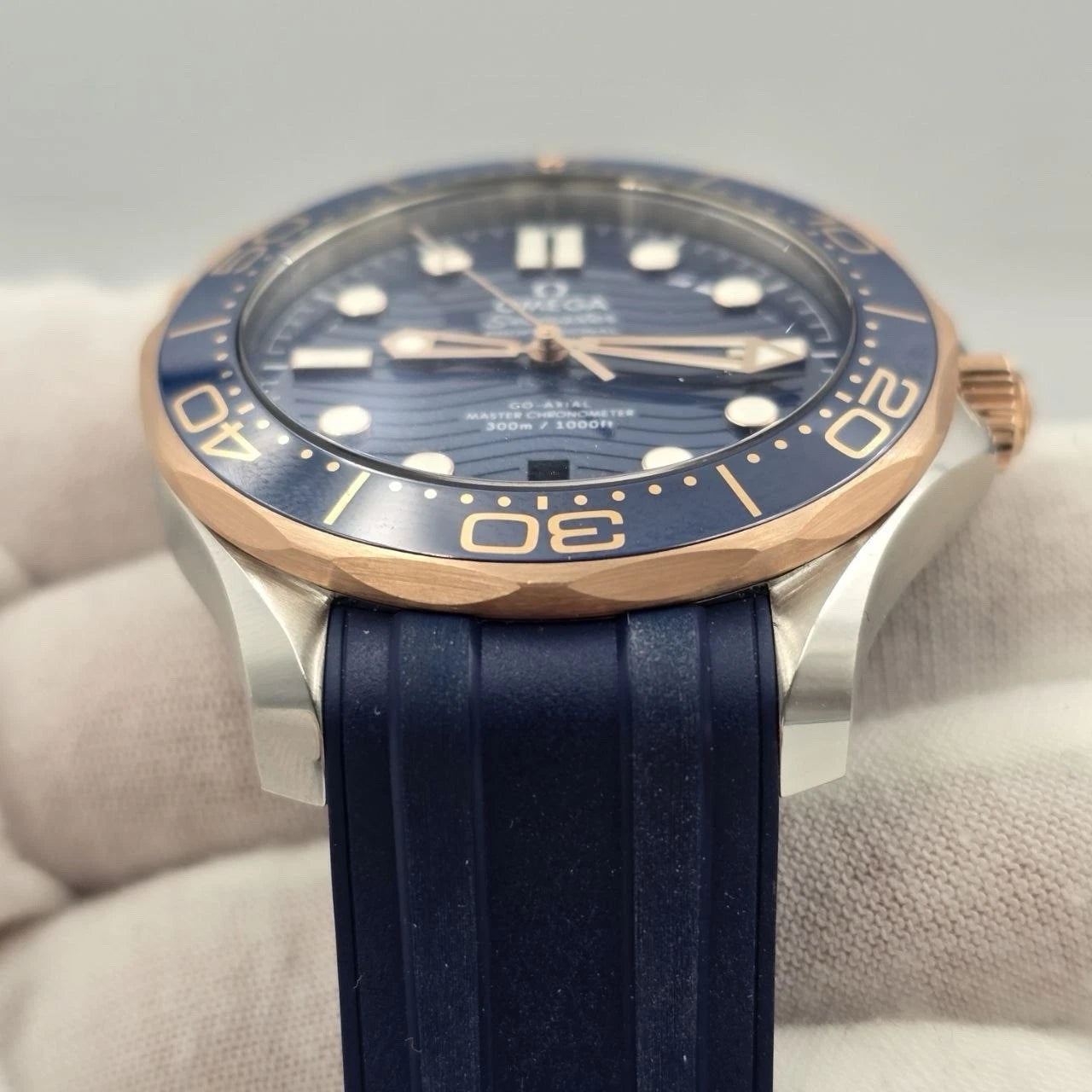 NEW 2023 Omega Seamaster Diver 300M Sedna Gold Blue Dial 210.22.42.20.03.002