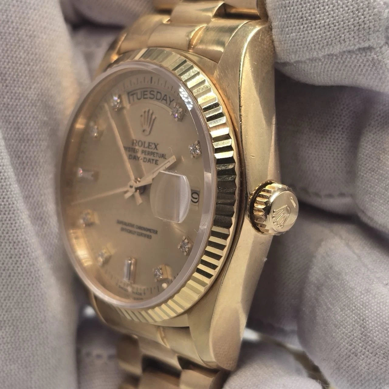 Rolex Day-Date 18038 President 18k Gold 36mm Factory Champagne Diamond Dial