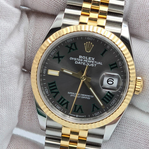 2023 Rolex Datejust 36mm Wimbledon Yellow Gold Fluted Bezel Jubilee 126233 B+P