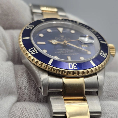 Rolex Submariner Date 16613 Blue Dial Gold Buckle Two Tone Steel Gold 40mm Watch