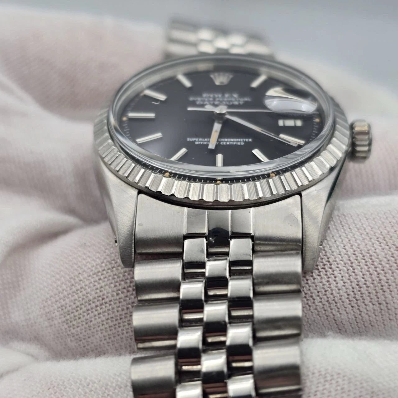 Rolex Datejust 1603 Steel Factory BLACK Dial Jubilee 36mm Automatic Watch