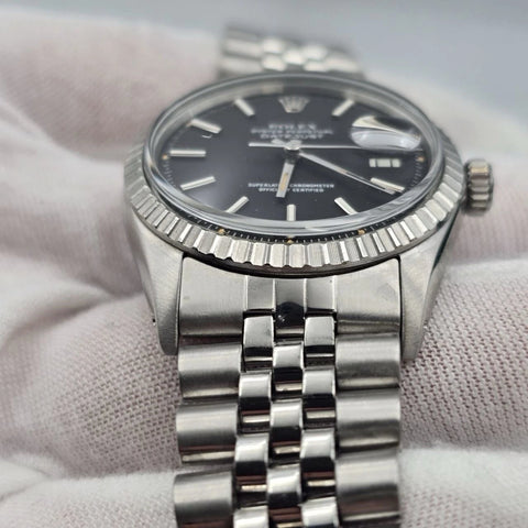 Rolex Datejust 1603 Steel Factory BLACK Dial Jubilee 36mm Automatic Watch
