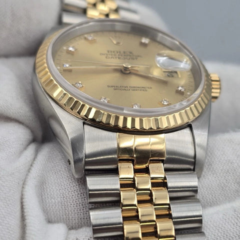 2023 RSC Rolex Datejust 36mm Champagne Diamond Dial Two-Tone 18K Watch 16233