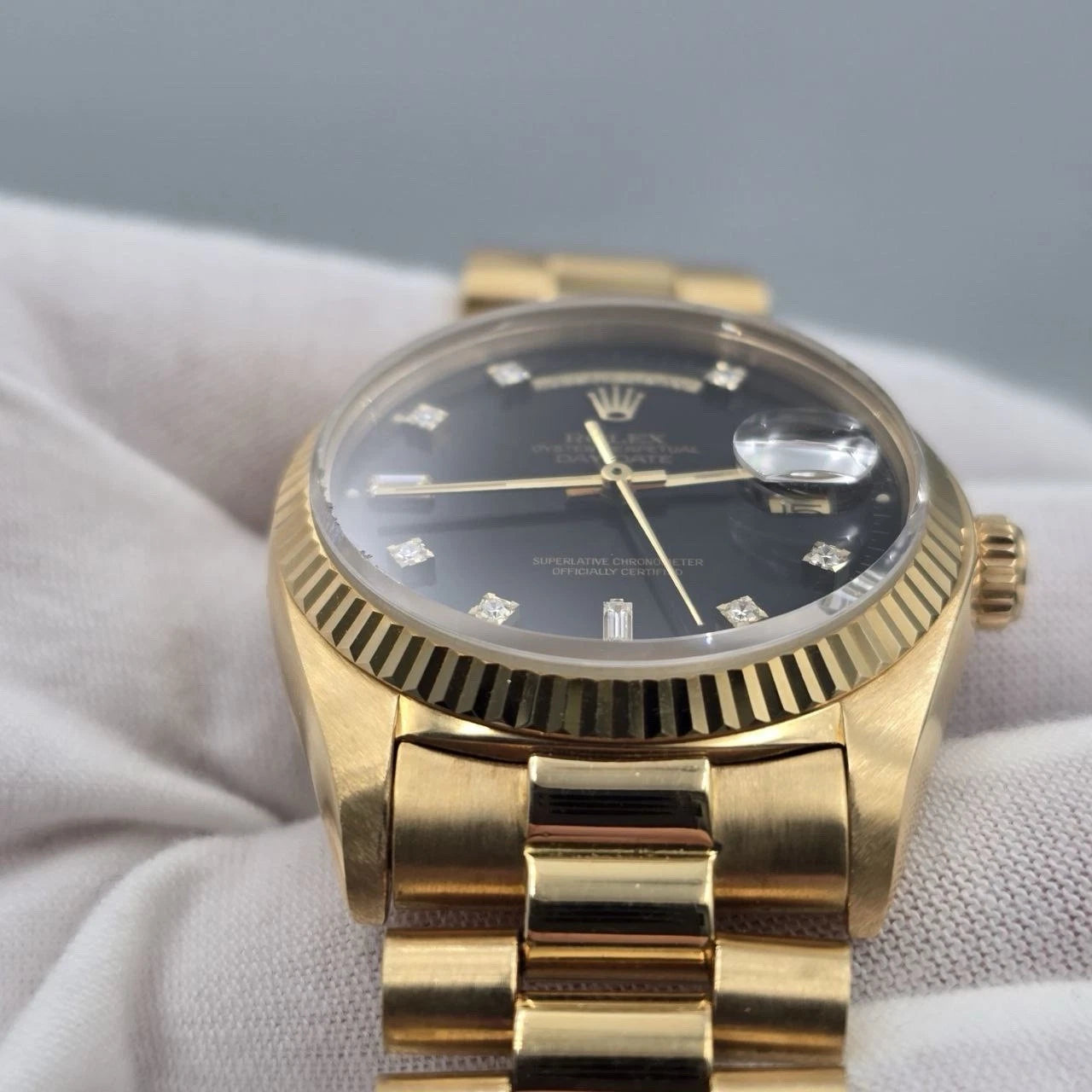 Rolex Day-Date 18038 President 18k Gold FACTORY Black Diamond Dial 36mm Watch