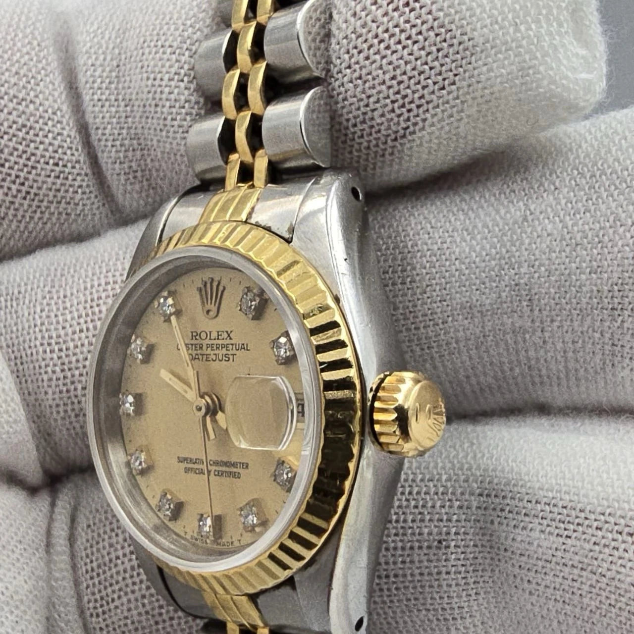 Rolex Datejust 26mm Champagne Diamond Dial Two Tone Jubilee Watch 69173
