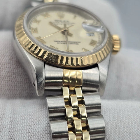 PAPERS Rolex Datejust 26mm 69173 Two Tone Jubilee Cream Roman Dial Watch
