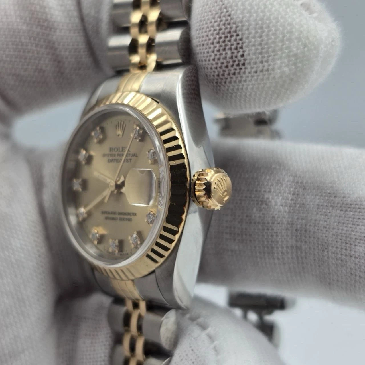Rolex Datejust 26mm Champagne Diamond Dial Two Tone NO HOLES Jubilee Watch 69173