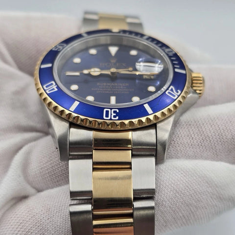 PAPERS Rolex Submariner Date 16613 Blue Dial Steel Two Tone Gold 40mm Watch BOX