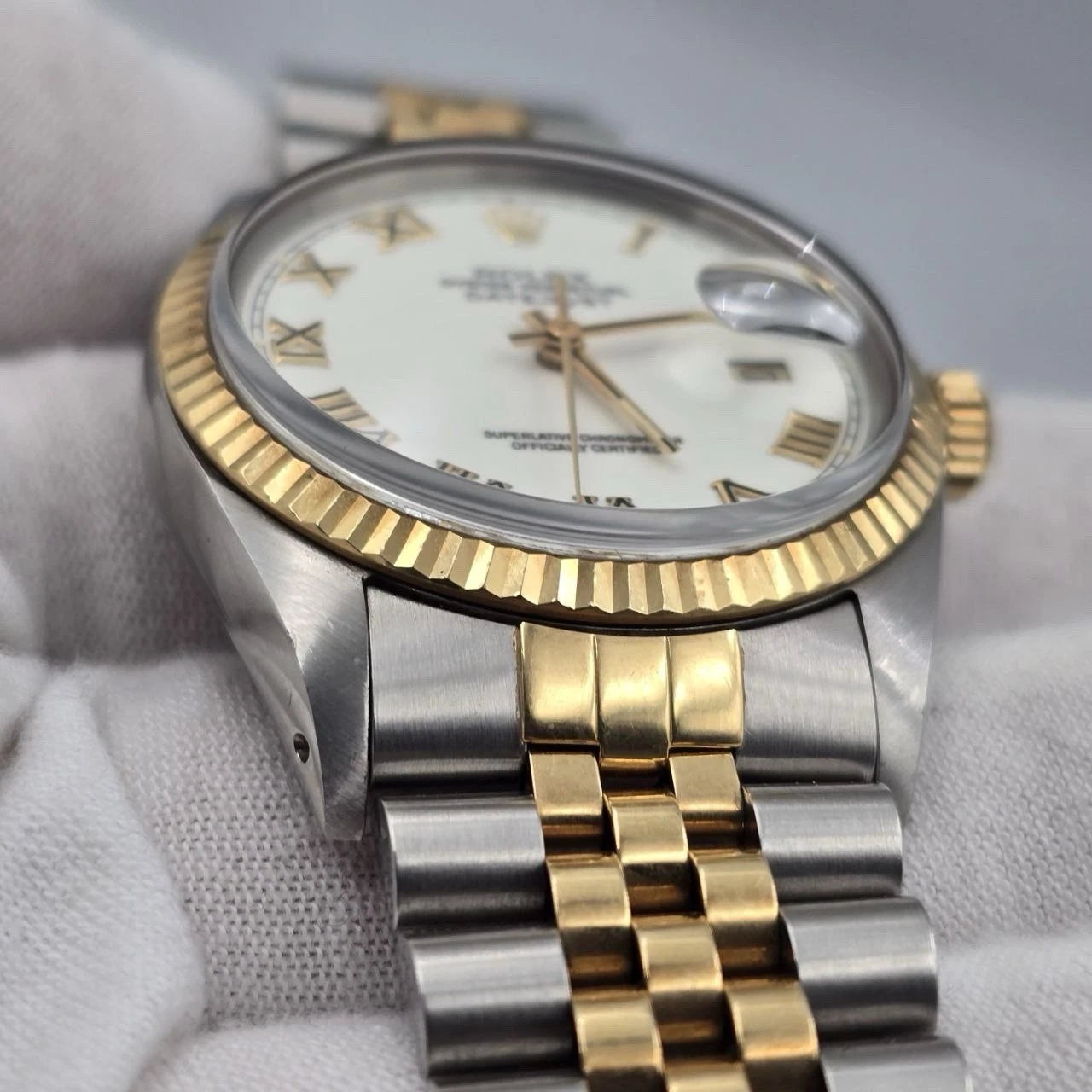 Rolex Datejust Factory White Roman Two-Tone Yellow Gold Jubilee 16013 36mm Watch