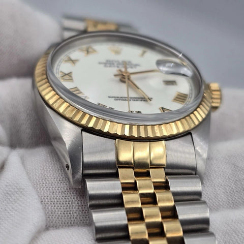 Rolex Datejust Factory White Roman Two-Tone Yellow Gold Jubilee 16013 36mm Watch