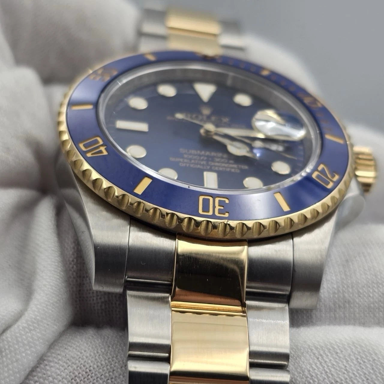 2013 PAPERS Rolex Submariner Date 18K Gold Steel Blue Dial 40mm 116613LB BOX
