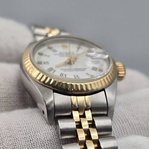 PAPERS Rolex Lady Datejust 26mm Two Tone White Roman Diamond Dial Jubilee 69173