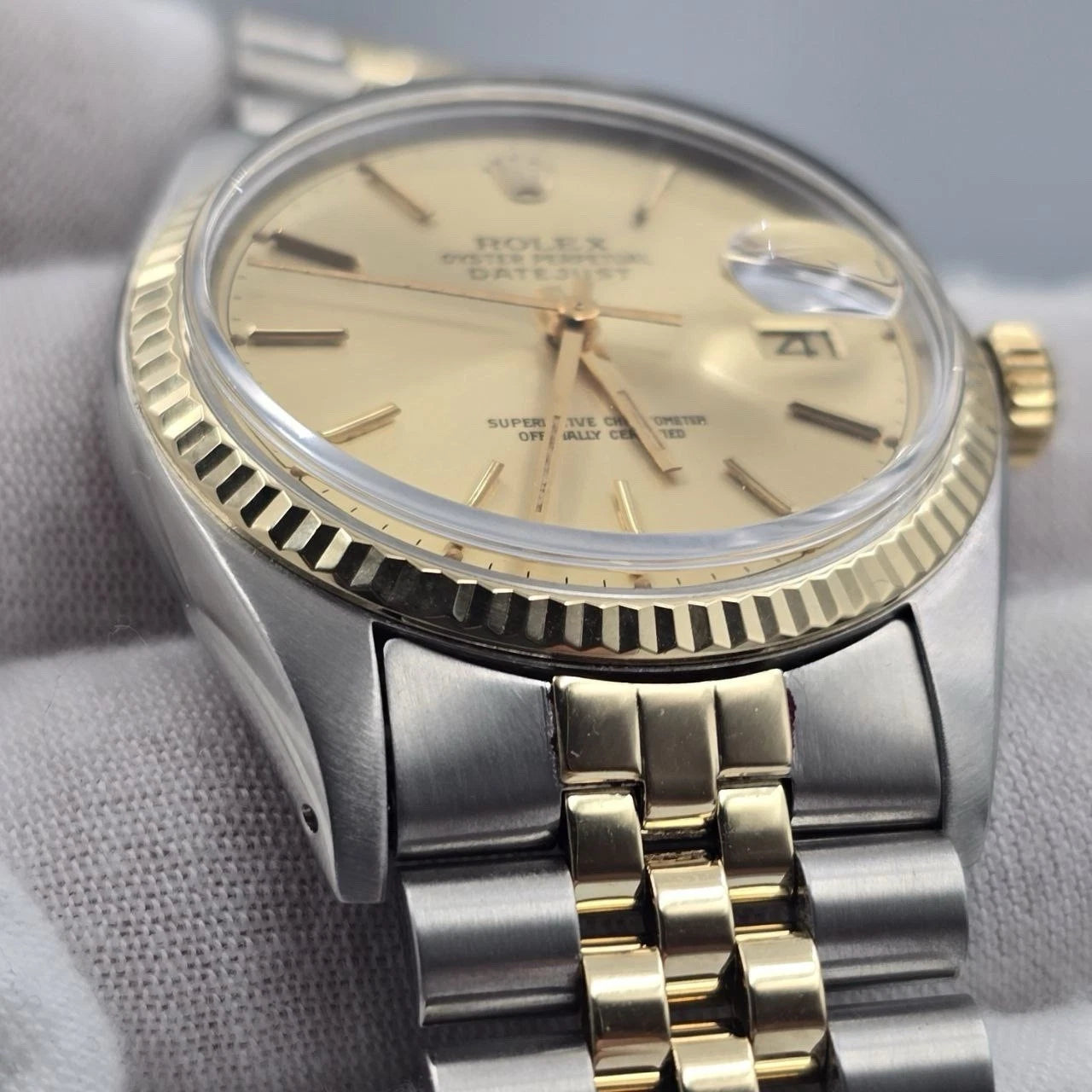 MINT Rolex Datejust Champagne Two-Tone Yellow Gold Jubilee 16013 36mm Watch