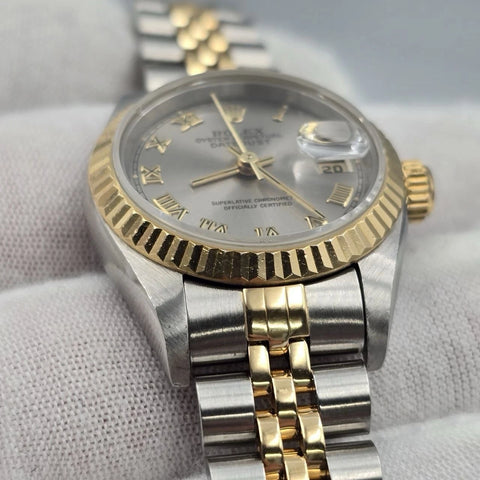 PAPERS Rolex MINT Two Tone Lady-Datejust 69173 Grey Roman Dial Jubilee Bracelet