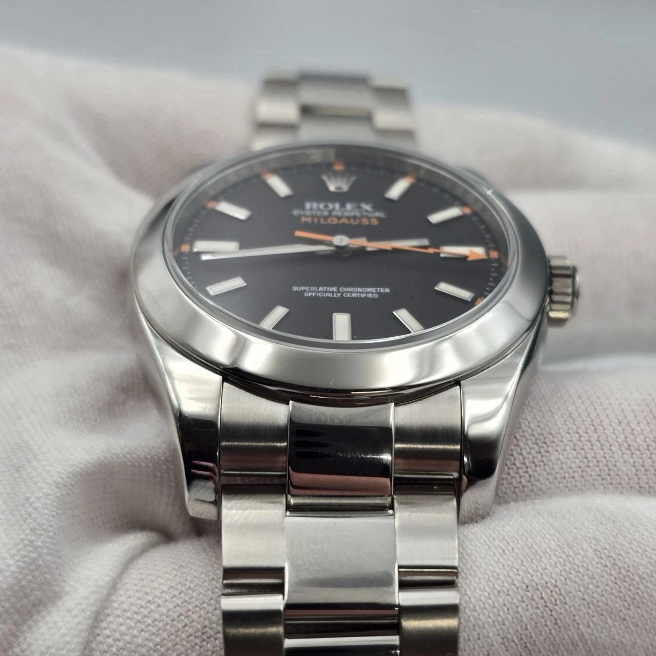 2025 RSC Rolex Milgauss 116400 Steel Black Dial Orange Hand 40mm + 2008 PAPERS