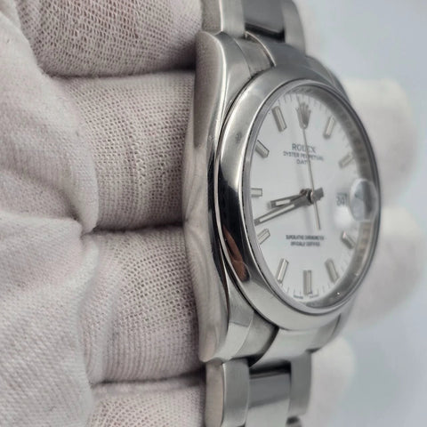 PAPERS Rolex Oyster Perpetual Date 34mm 115200 White Steel Oyster Watch