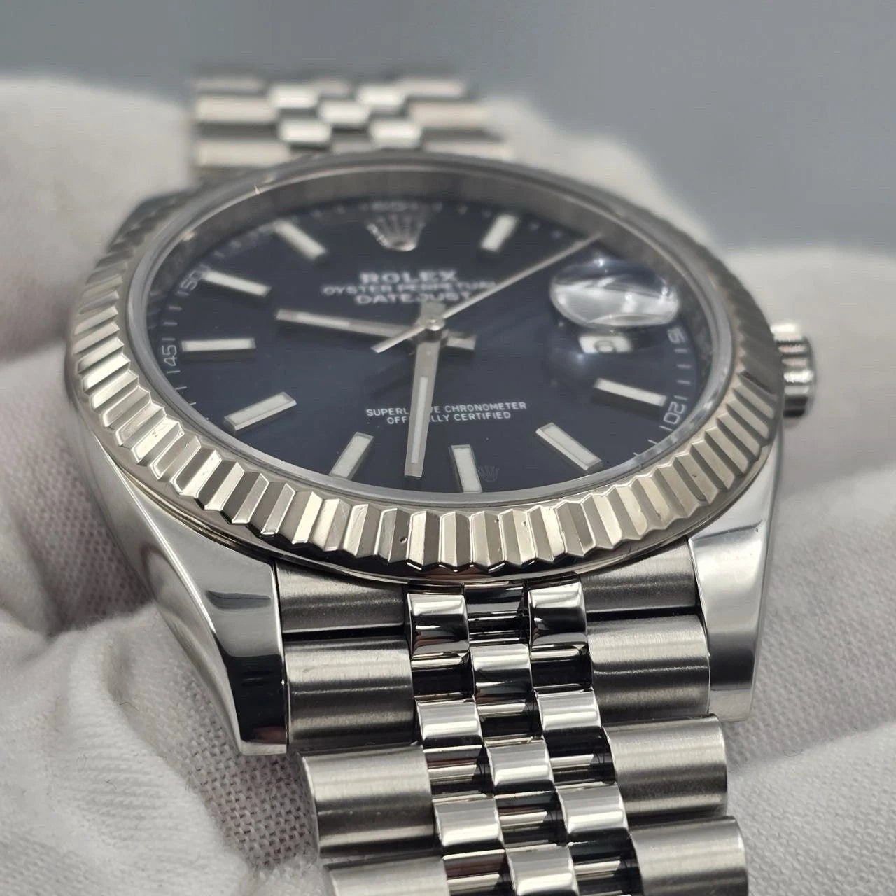 Rolex Datejust 41mm 126334 Blue Stick Dial Fluted Bezel Jubilee BOX