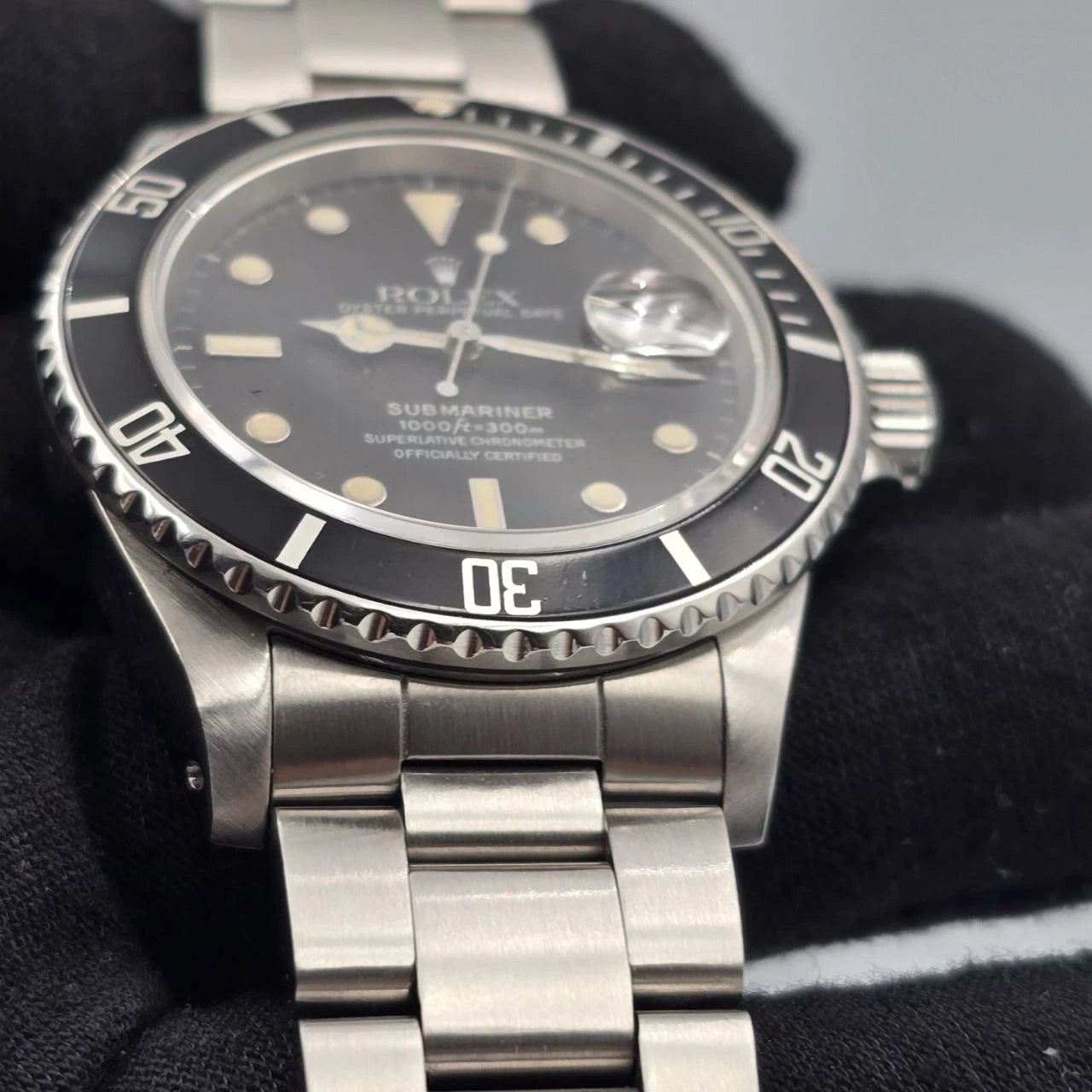 Rolex Submariner Date 16800 Steel Factory Patina Matte Black 40mm Oyster Watch