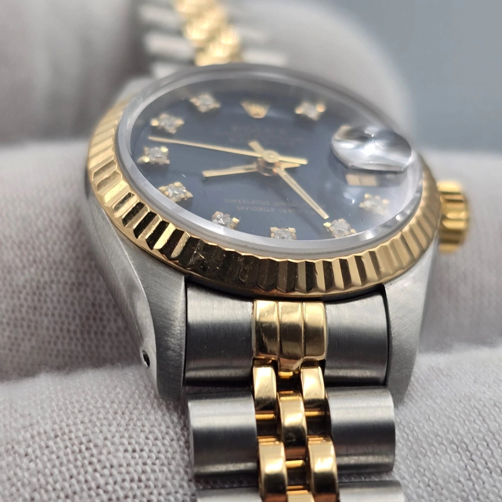Rolex Lady Datejust 26mm Yellow Gold Steel Factory Blue Diamond Dial 69173