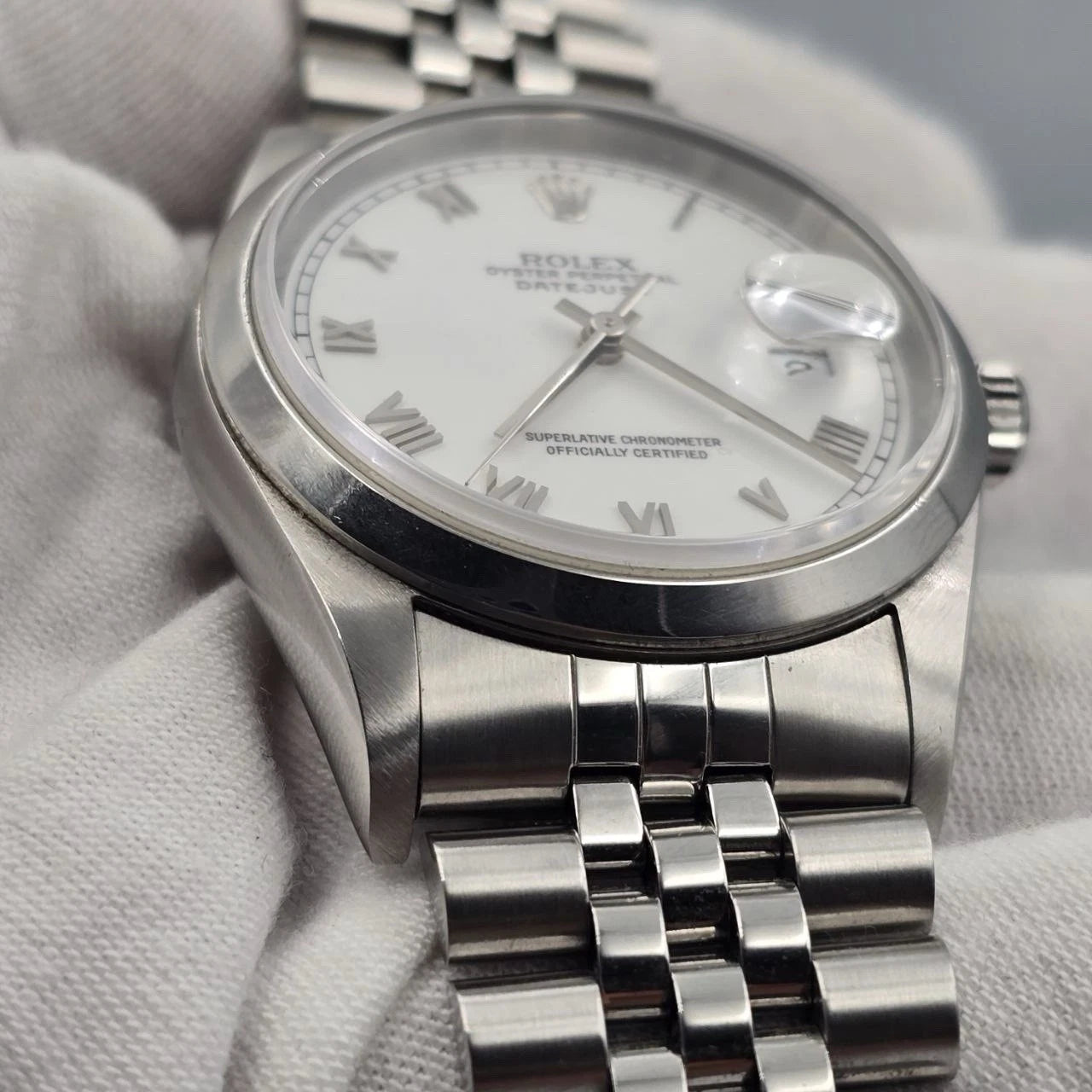 Rolex Datejust 36mm White Roman Dial Stainless Steel Jubilee Band 16200
