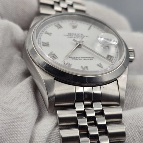 Rolex Datejust 36mm White Roman Dial Stainless Steel Jubilee Band 16200
