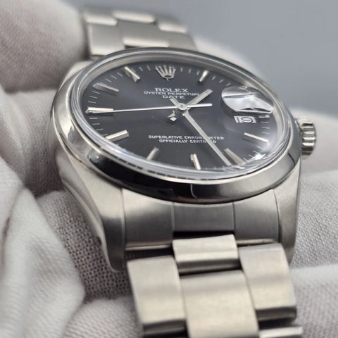 MINT Rolex Oyster Perpetual Date Black Dial Stainless Steel 1500 34mm Watch