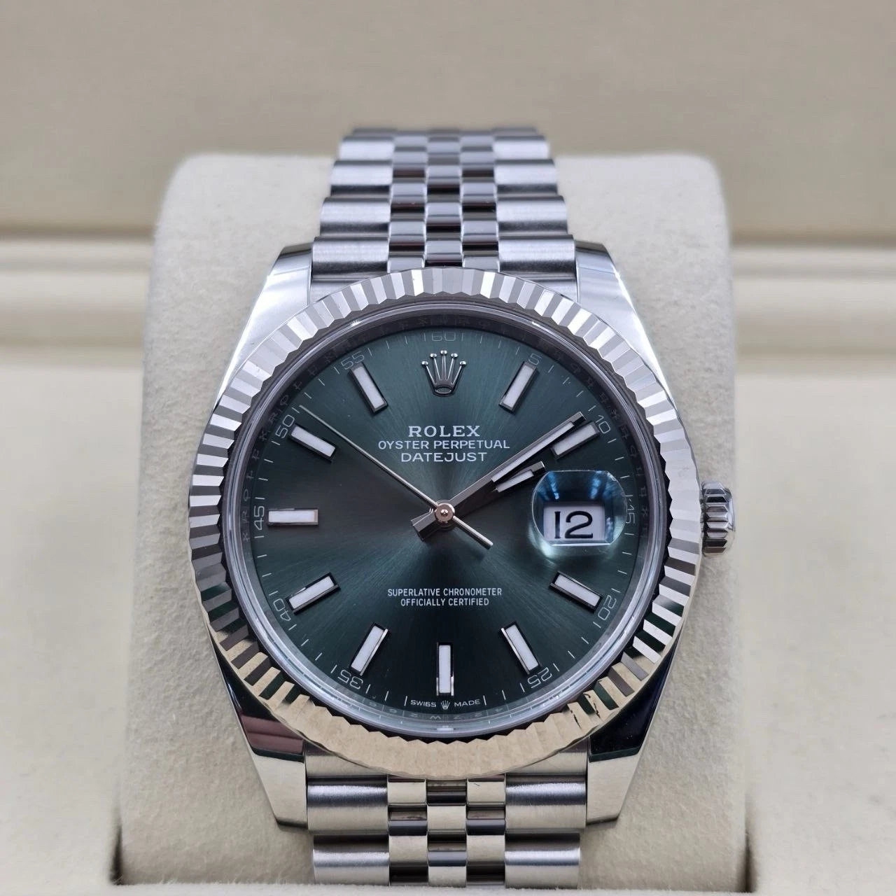 2026 PAPERS Rolex Datejust 41mm Steel Jubilee Mint Green Stick Dial 126334 BOX