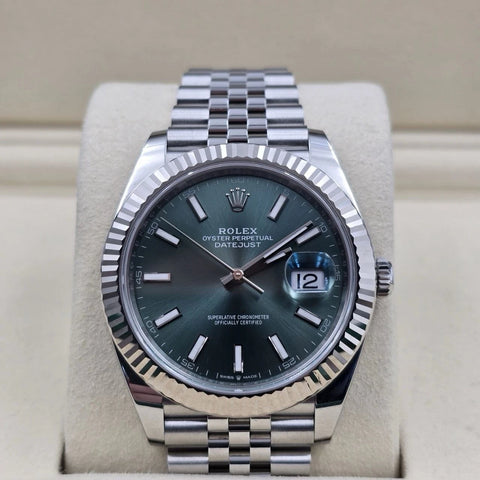 2026 PAPERS Rolex Datejust 41mm Steel Jubilee Mint Green Stick Dial 126334 BOX