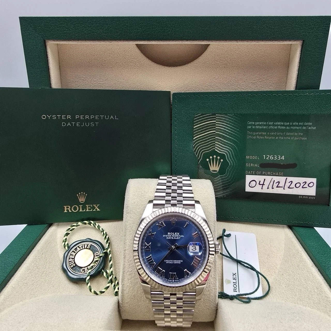 2020 PAPERS Rolex Datejust 41mm 126334 Steel Jubilee Roman Blue Dial BOX