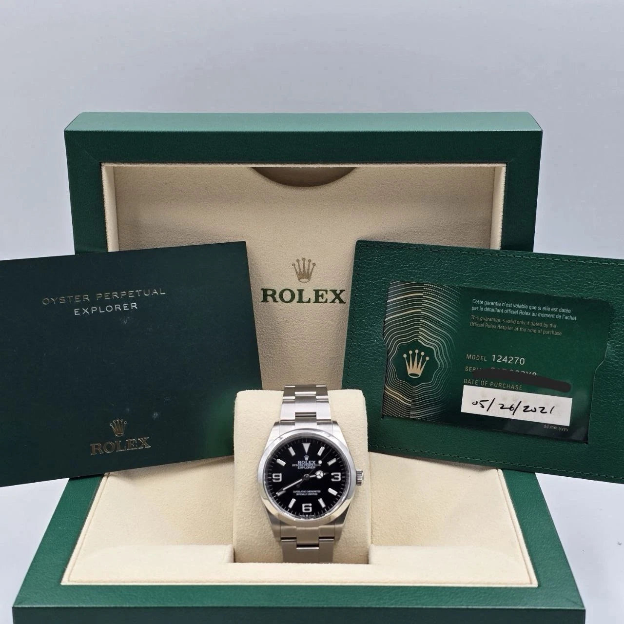 PAPERS MINT 2021 Rolex Explorer Black Dial Stainless Steel 36mm Watch 124270 BOX
