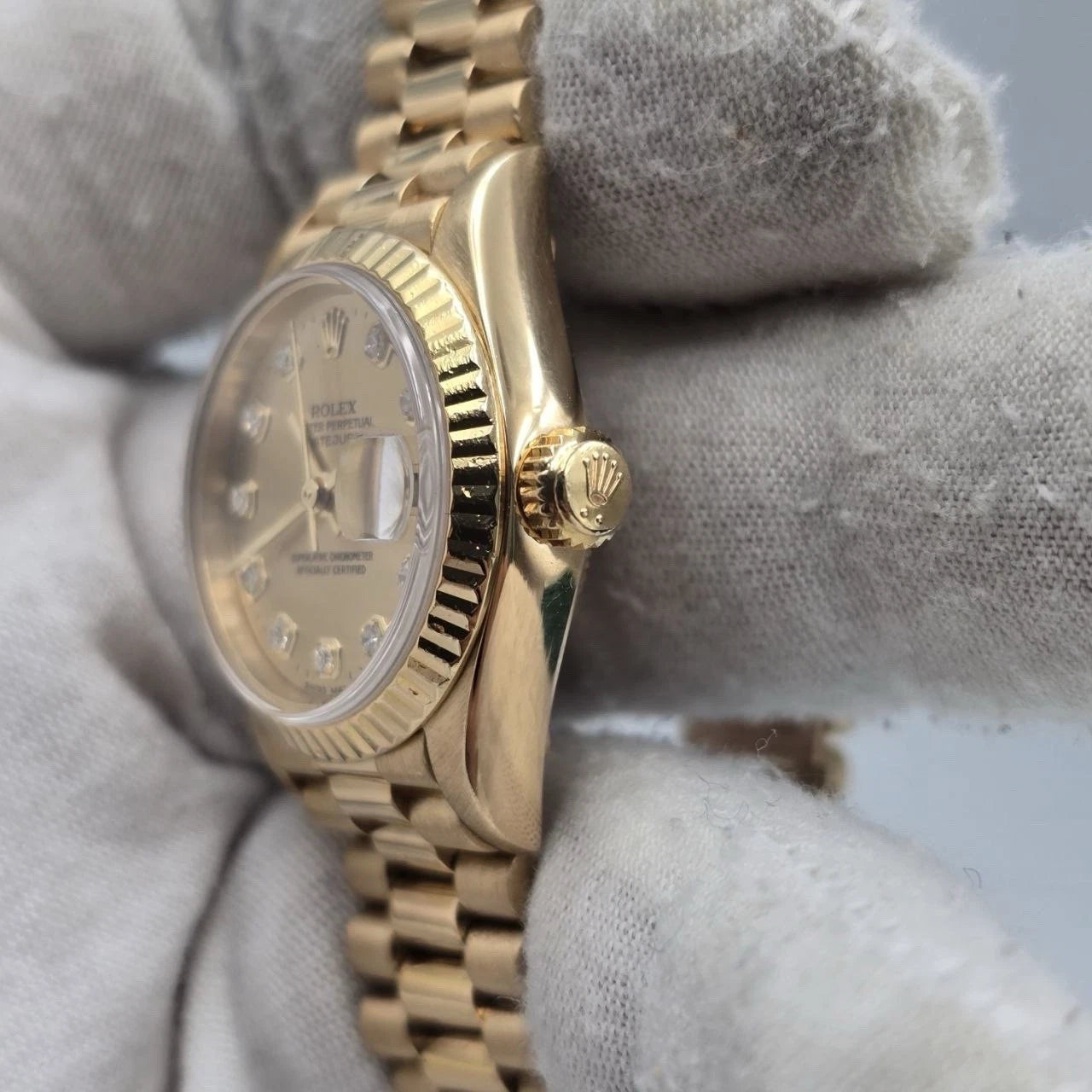2000 PAPERS Rolex Datejust Champagne Diamond Dial 18K Yellow Gold 79178 26mm