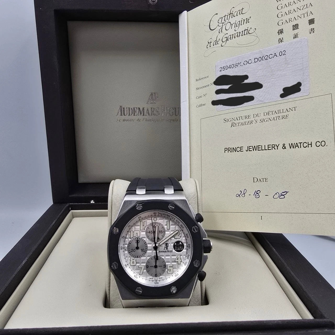 2008 PAPERS Audemars Piguet Royal Oak Offshore White 42mm Rubberclad 25940SK BOX