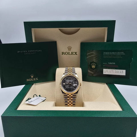 2023 Rolex Datejust 36mm Wimbledon Yellow Gold Fluted Bezel Jubilee 126233 B+P
