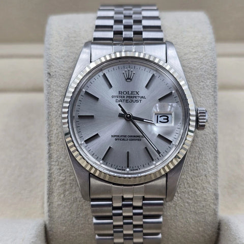 Rolex Datejust 36mm Oyster Perpetual 18k White Gold Steel Silver Dial 16014