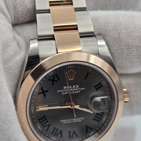 PAPERS 2021 Rolex Datejust 41mm Wimbledon Dial Oyster Steel Rose Gold 126301 BOX