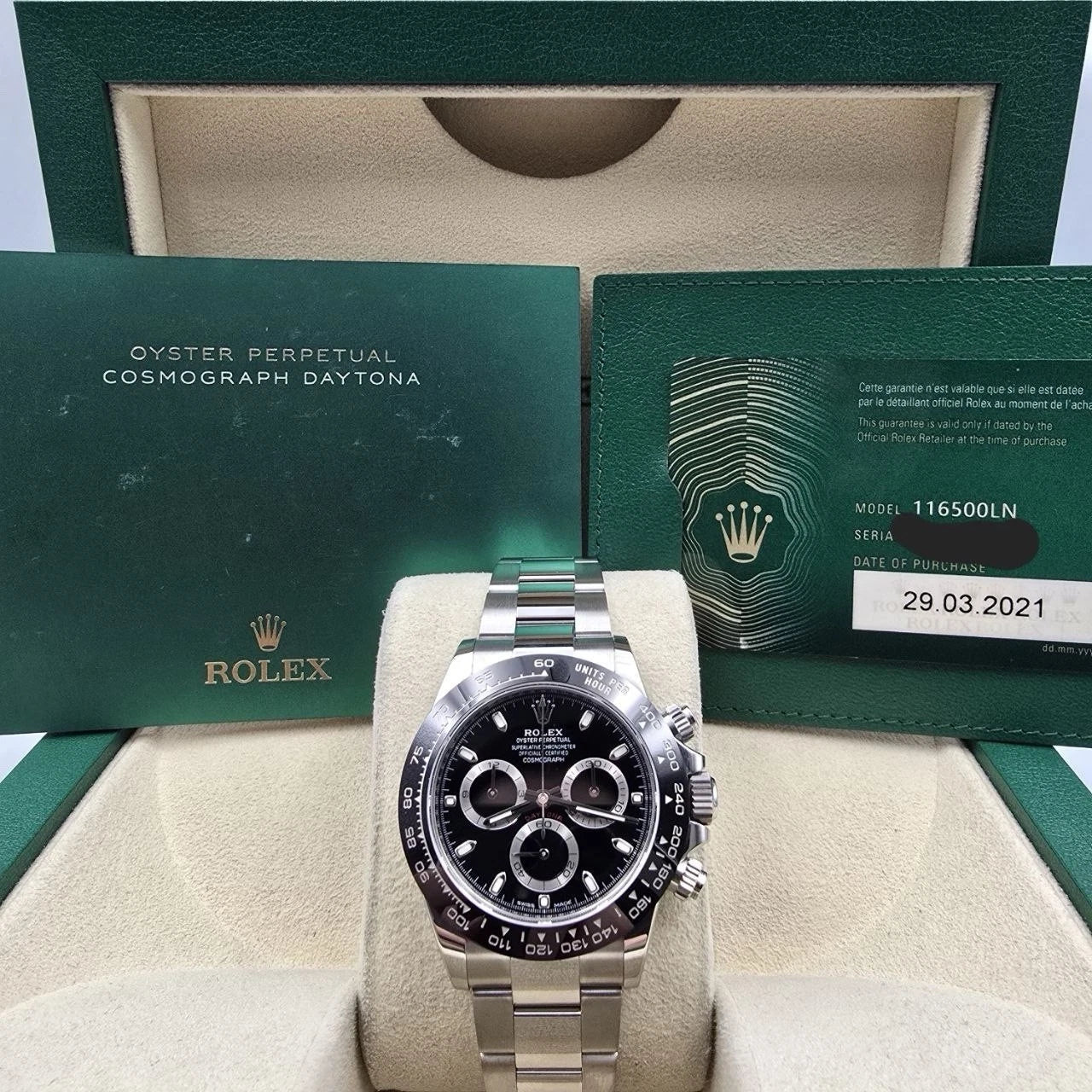 2021 PAPERS Rolex Daytona 116500LN Black Dial Ceramic 40mm Steel Watch BOX