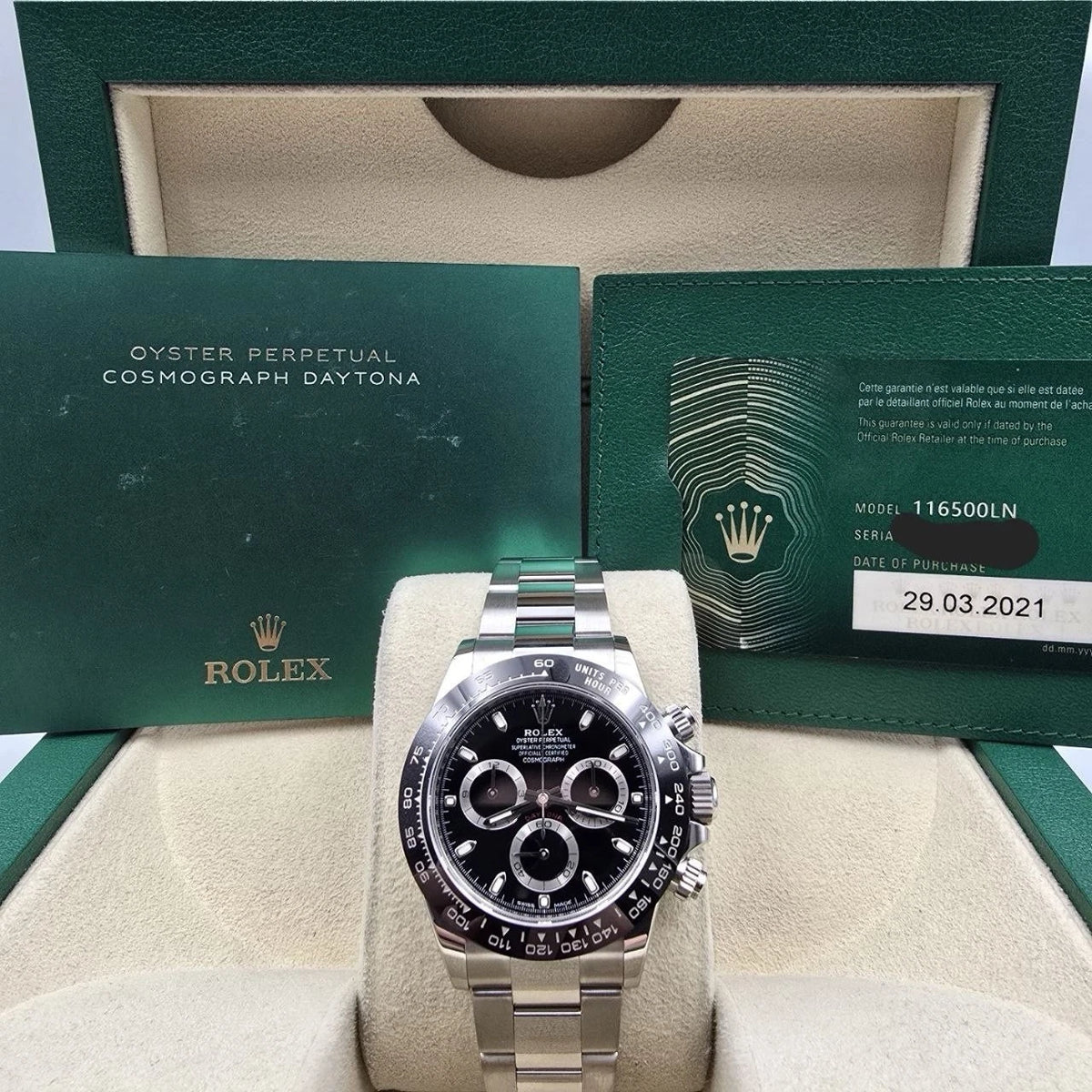2021 PAPERS Rolex Daytona 116500LN Black Dial Ceramic 40mm Steel Watch BOX