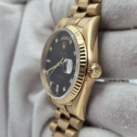 Rolex Day-Date 18238 President 18k Gold FACTORY Black Diamond Dial 36mm Watch