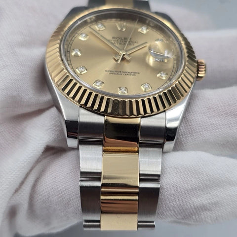 2014 PAPERS Rolex Datejust II Champagne Diamond Dial Oyster 41mm 116333 BOX