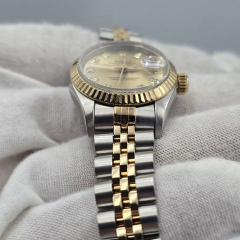 Rolex Lady Datejust 26mm Yellow Gold Steel Factory Champagne Diamond Dial 69173