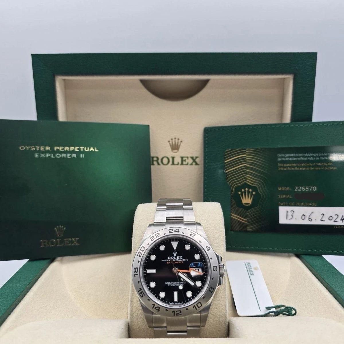 PAPERS 2024 Rolex Explorer II 42mm 226570 Stainless Steel Black Dial BOX