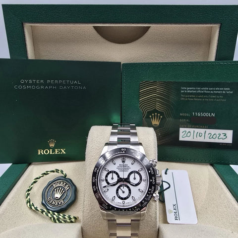 2023 PAPERS Rolex Daytona 116500LN White Dial Panda Ceramic 40mm Steel Watch BOX