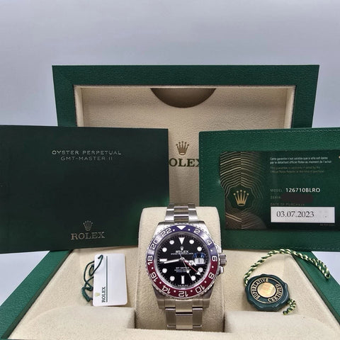 PAPERS 2023 Rolex GMT Master Pepsi Red Blue Oyster Ceramic 126710BLRO Watch BOX