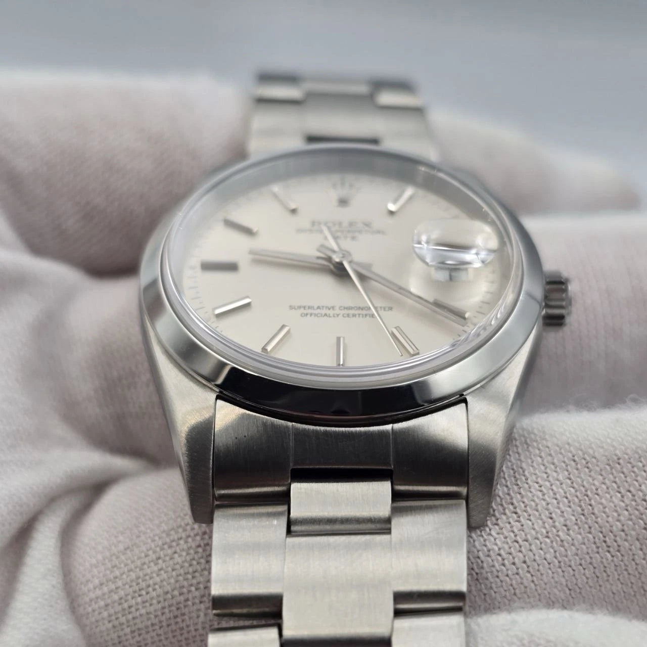 2022 RSC Rolex Oyster Perpetual Date 15200 Steel Silver Dial 34mm Watch + PAPERS