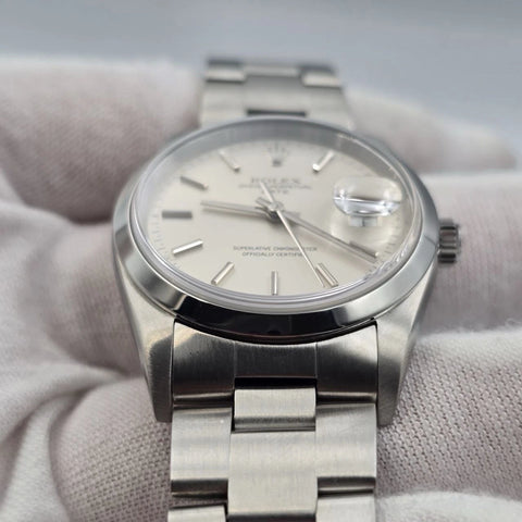 2022 RSC Rolex Oyster Perpetual Date 15200 Steel Silver Dial 34mm Watch + PAPERS